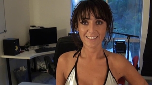 Busty wearing glasses oily pussy eating massage in HD