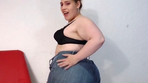 Big booty very fat girl in denim jeans masturbation in HD