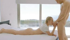 Tushy Raw: Shaved babe Emily Cutie art doggy fucks in the bed