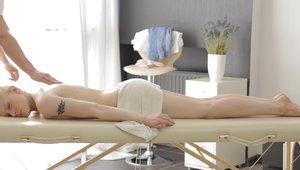 Blonde Lola Taylor massage on the table