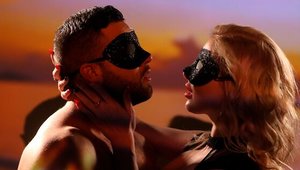 Georgie Lyall in stockings blindfolded